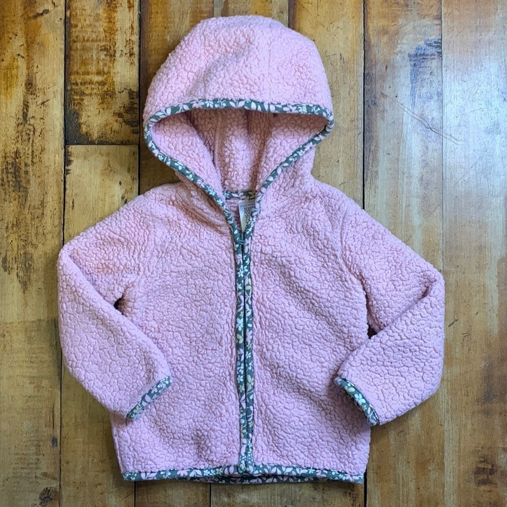 Carters jacket 18 months hooded Sherpa fleece sweatshirt pink cotton floral